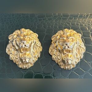 Vintage 80’s Gold Lion Head Post-Back Statement Earrings